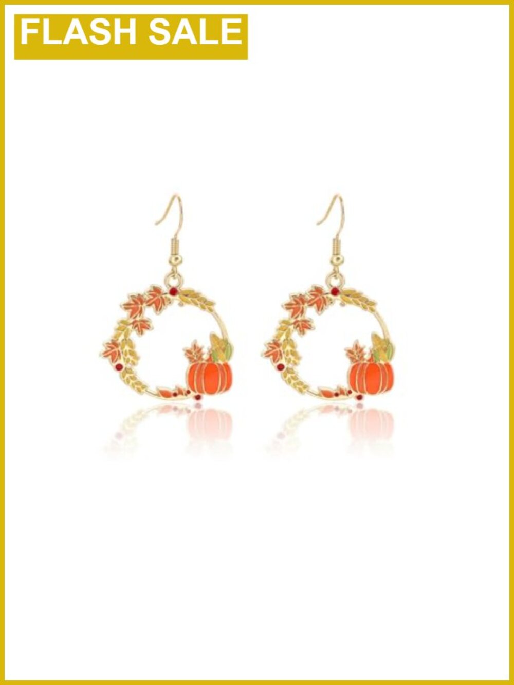 Gold Plated Orange Enamel Pumpkin Wreath Dangle Drop Earrings for Women